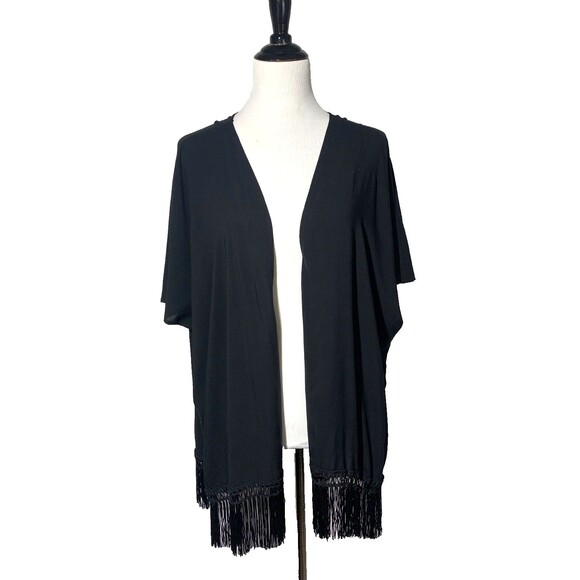 Victoria's Secret Tops - Victoria's Secret Black Fringe Kimono Women's Size XS/S Oversized Festival Boho